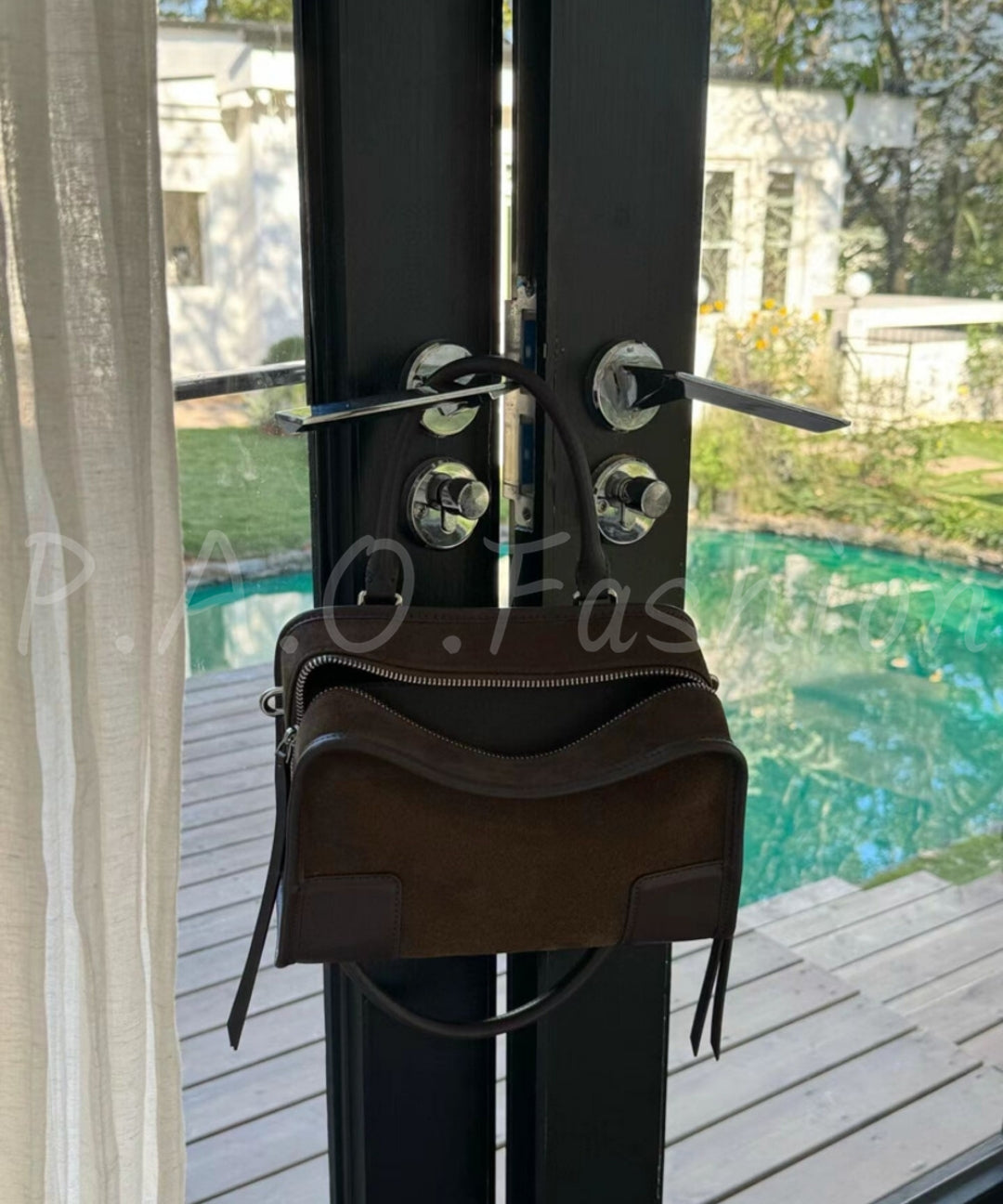 Minimal Suede Leather Top Handle Bag