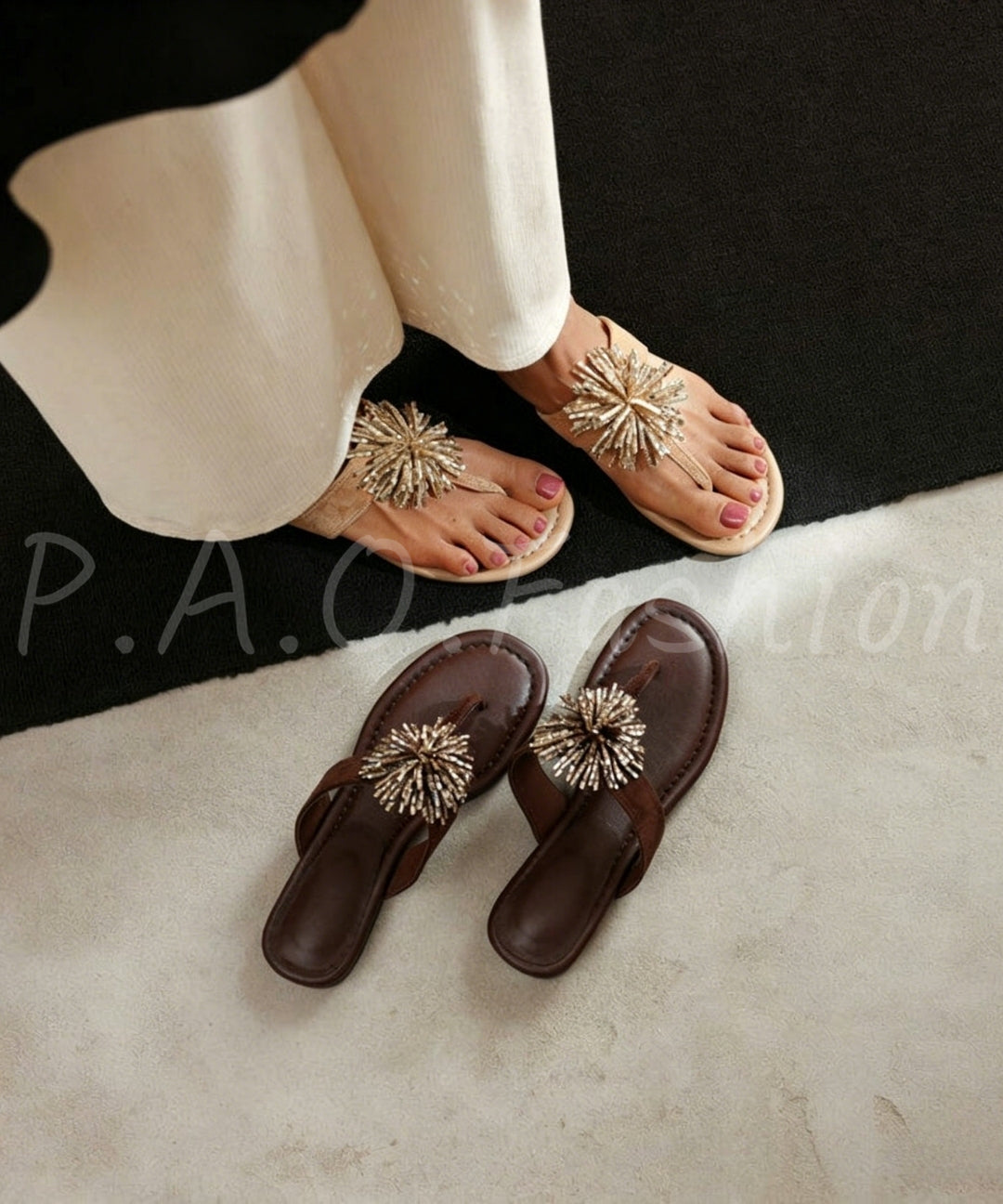 Rhinestone Starburst Toe-Loop Flat Sandals