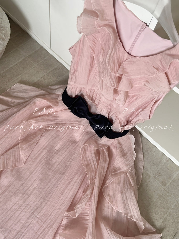 ELARA RUFFLE V-NECK MIDI DRESS