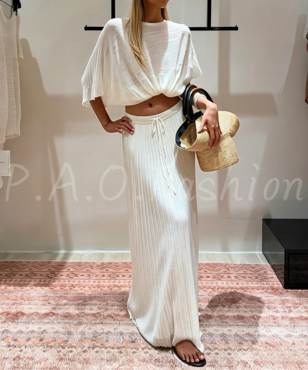 Textured Tencel A-Line Maxi Skirt