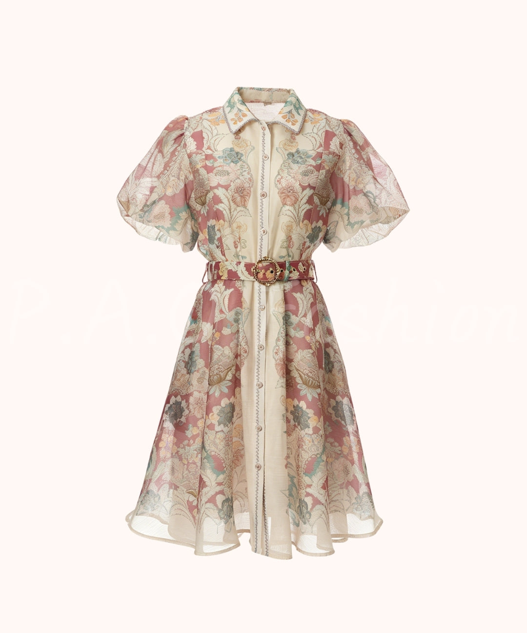 Garden Print Puff Sleeve Waist Dress[Available Now]