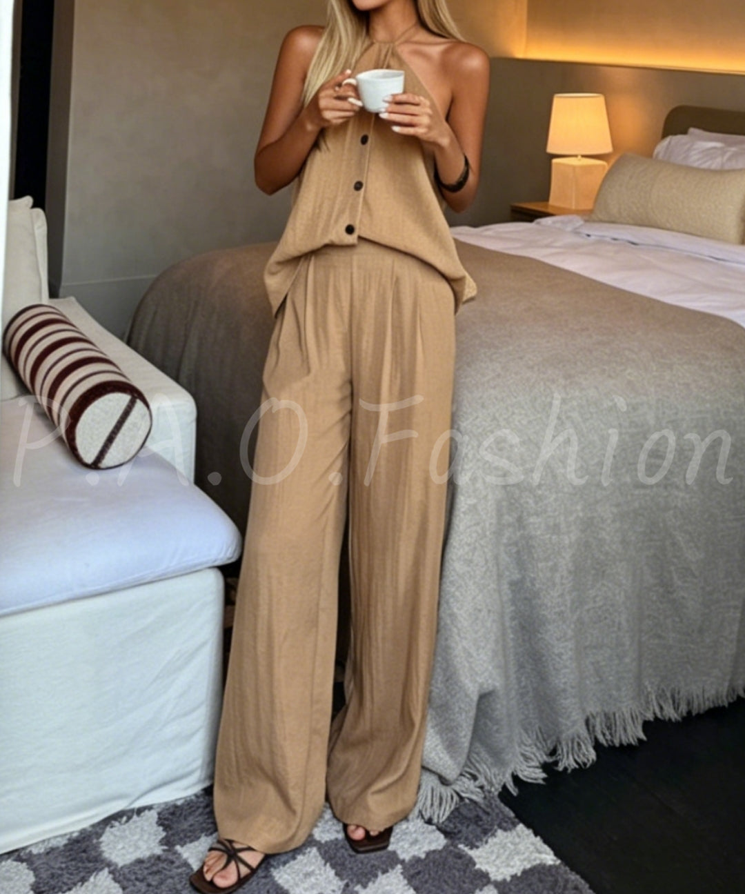 Halter Tie Wide-Leg Pants Set[Available Now]
