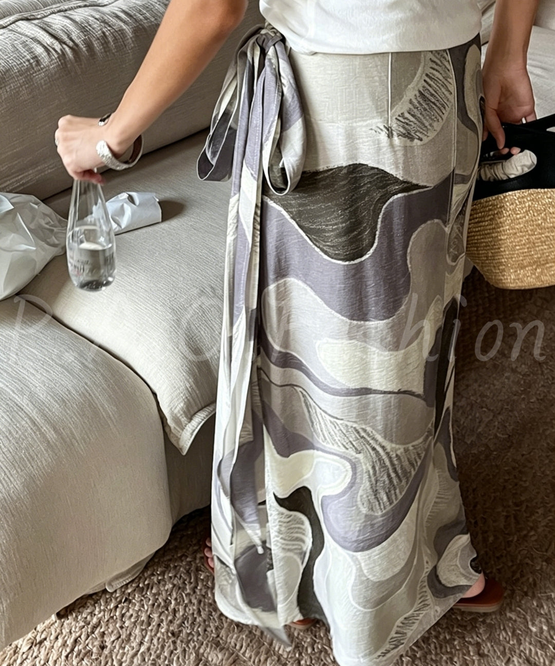 Abstract Print Linen-Blend Wrap Skirt[Available Now]