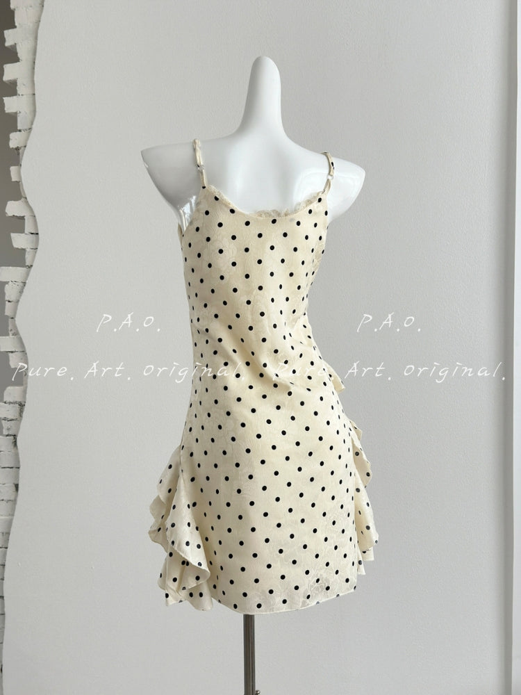 Élise Polka Dot Ruffle Slip Dress