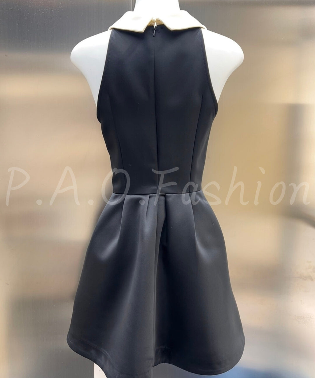 Satin Contrast Collar A-Line Mini Dress[Available Now]