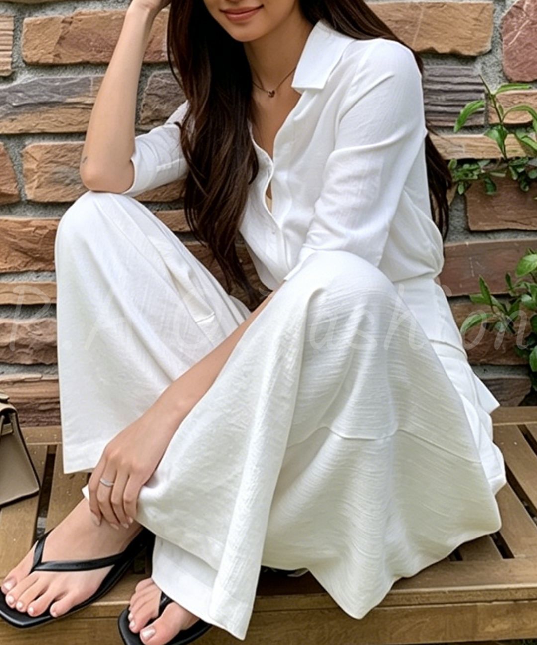 Tie-Back Shirt & Wide-Leg Pants Set