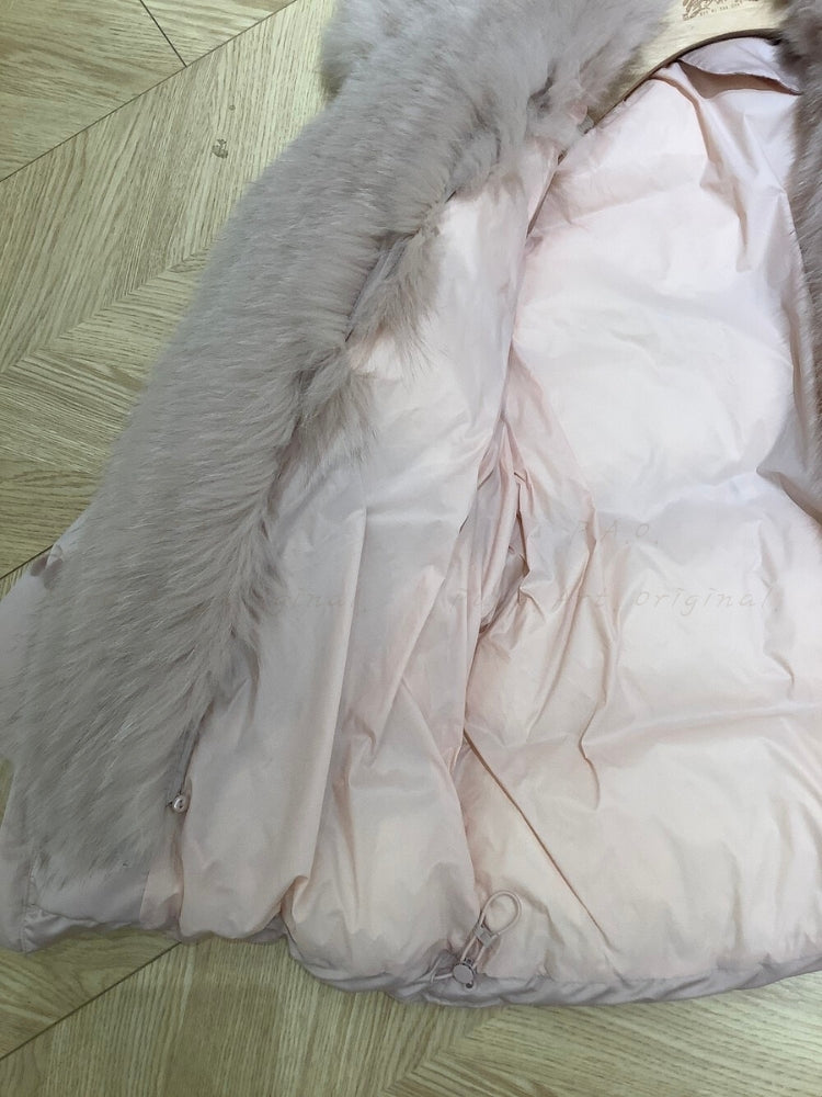 Warm Down Jacket with Turn-Down Collar & Detachable Fur Trim