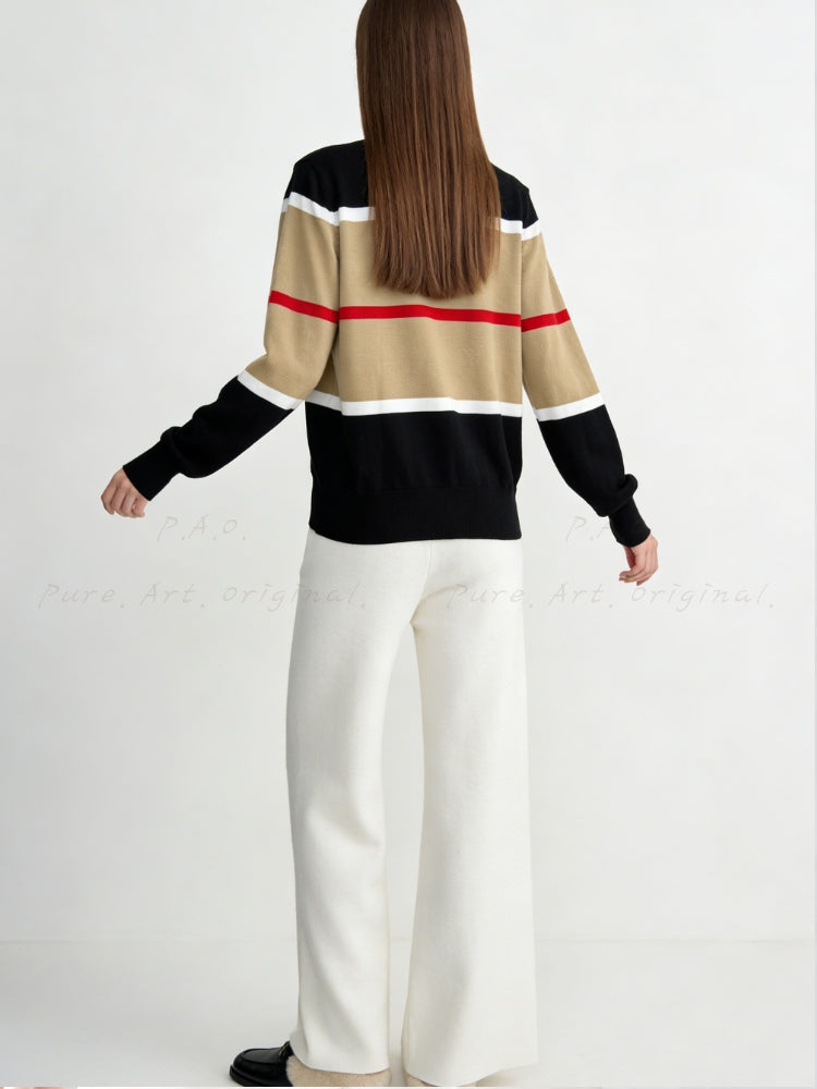 Striped Knit Fitted Cardigan