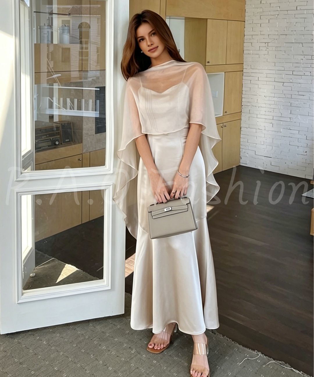 Sheer Shawl & Satin Fishtail Dress Set