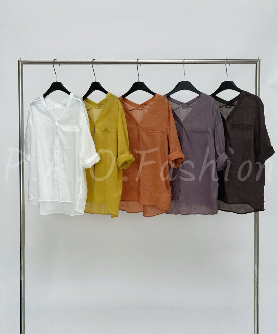 100% Ramie Relaxed V-Neck Shirt