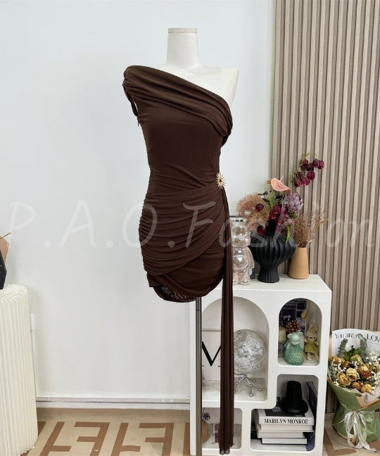 One-Shoulder Ruched Bodycon Mini Dress[Available Now]