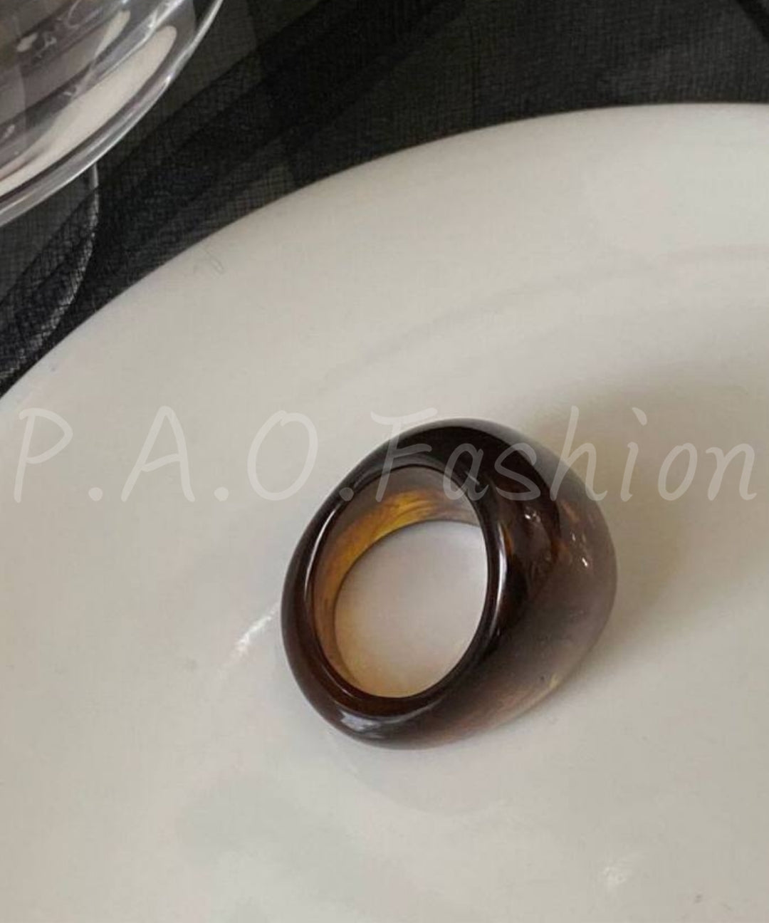 Amber Resin Wide Band Statement Ring