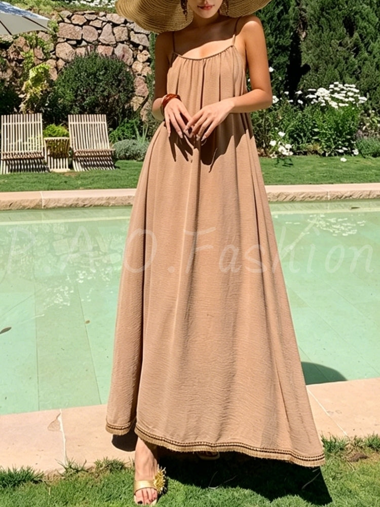 Relaxed Halter Open-Back Resort Maxi Dress
