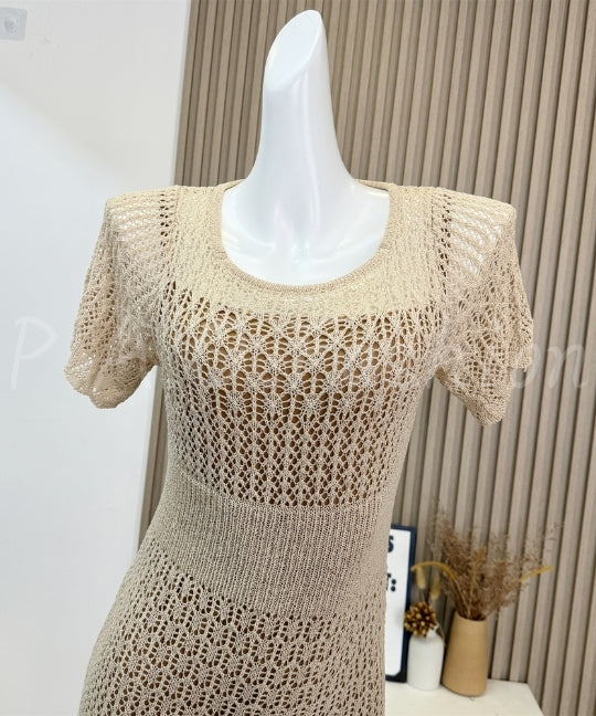 Open-Knit Cinched Waist Maxi Dress[Available Now]
