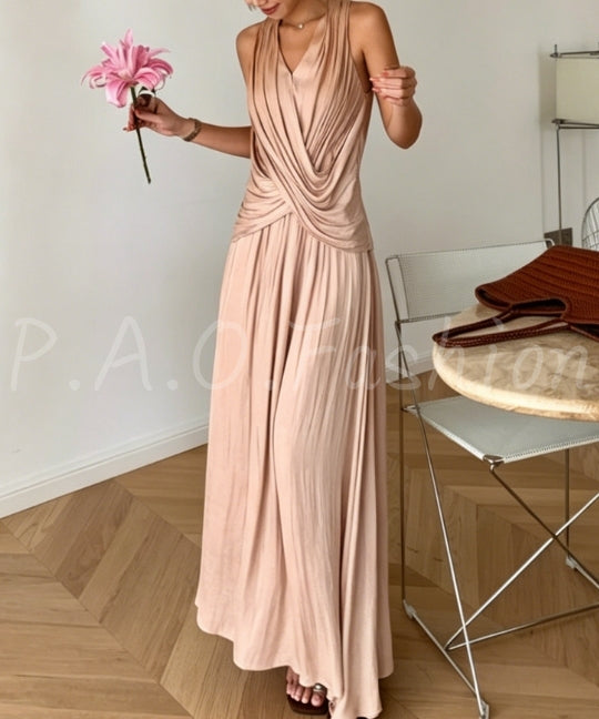 Halter Twist Top & High-Waisted Flowy Skirt Set