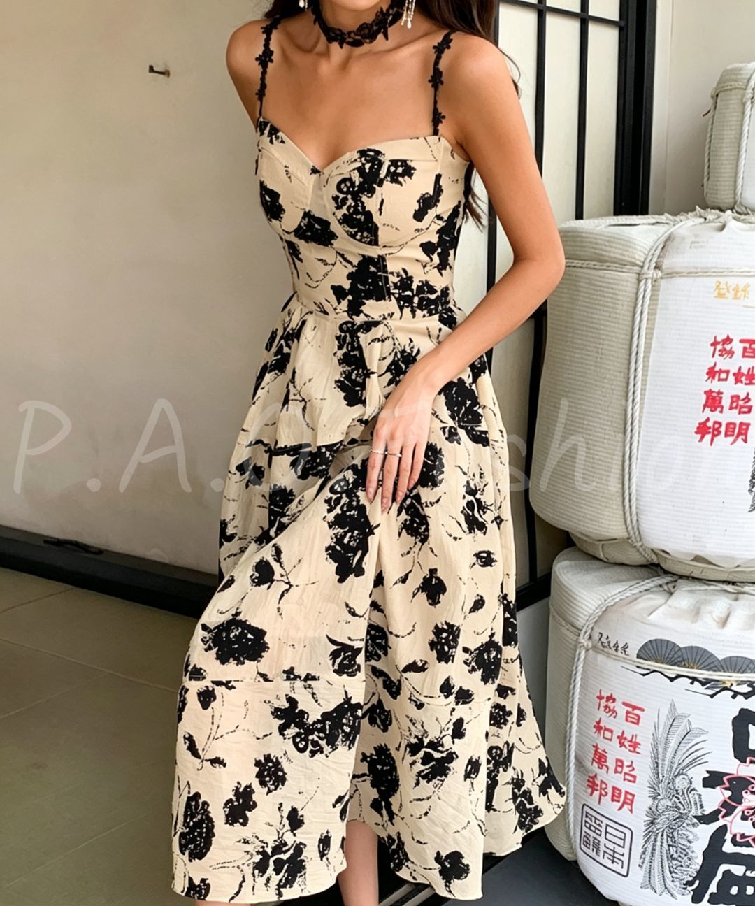 Floral Flocked Midi Dress