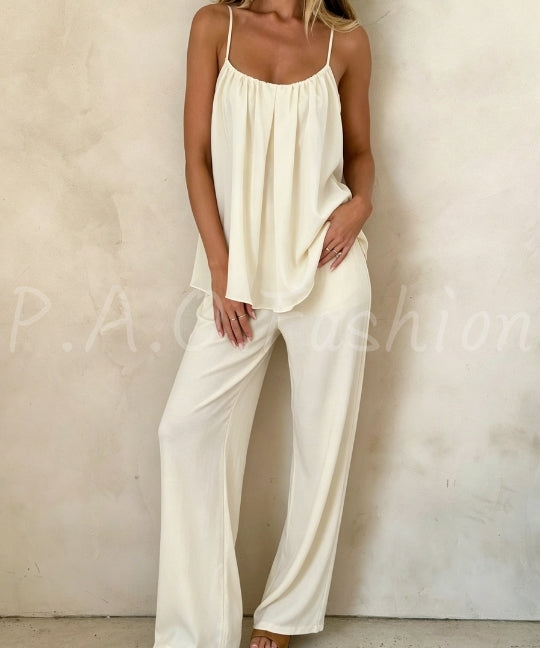 Satin Relaxed Camisole & Wide-Leg Pants Set