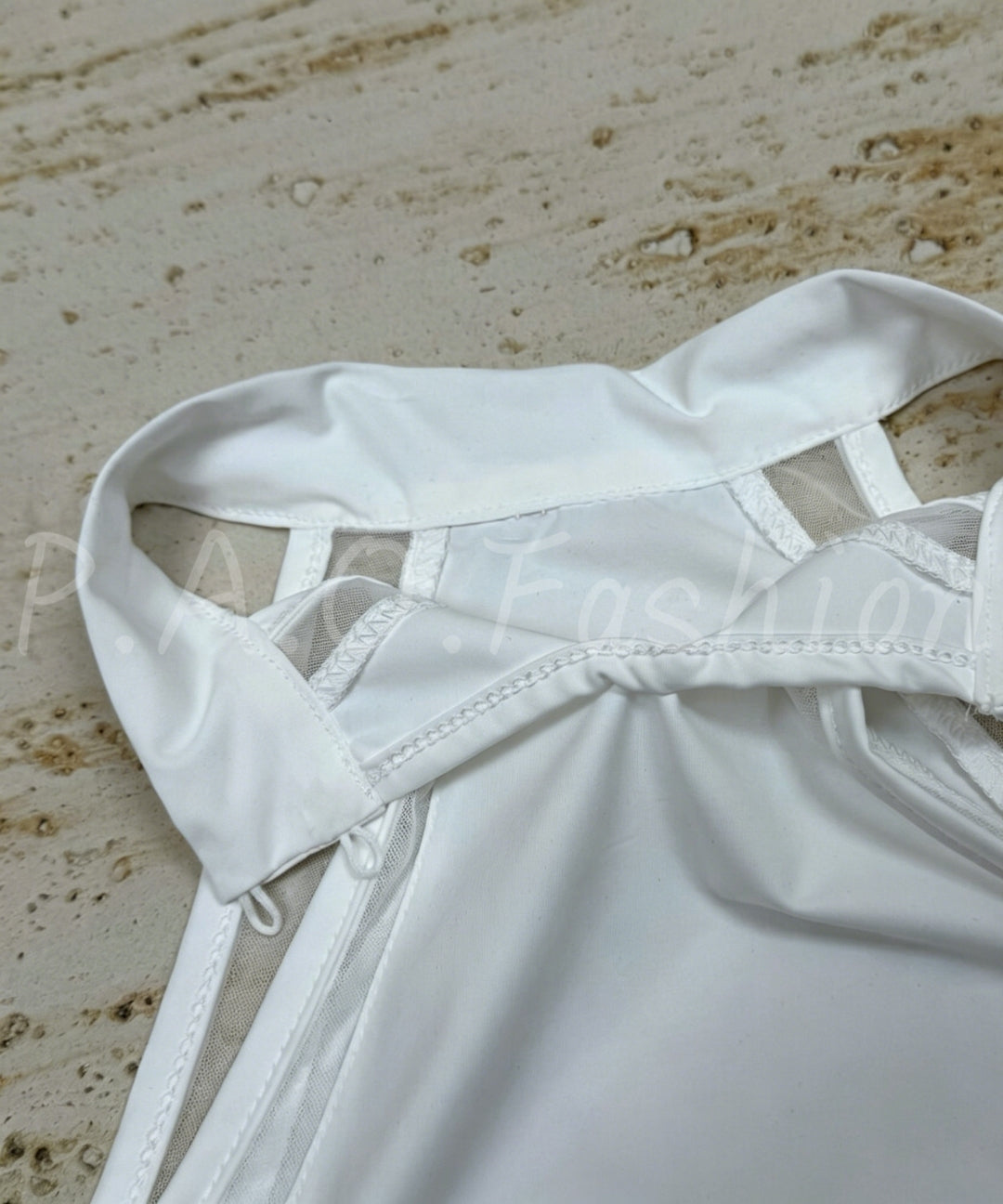 Mesh Panel Halter Bodysuit[Available Now]
