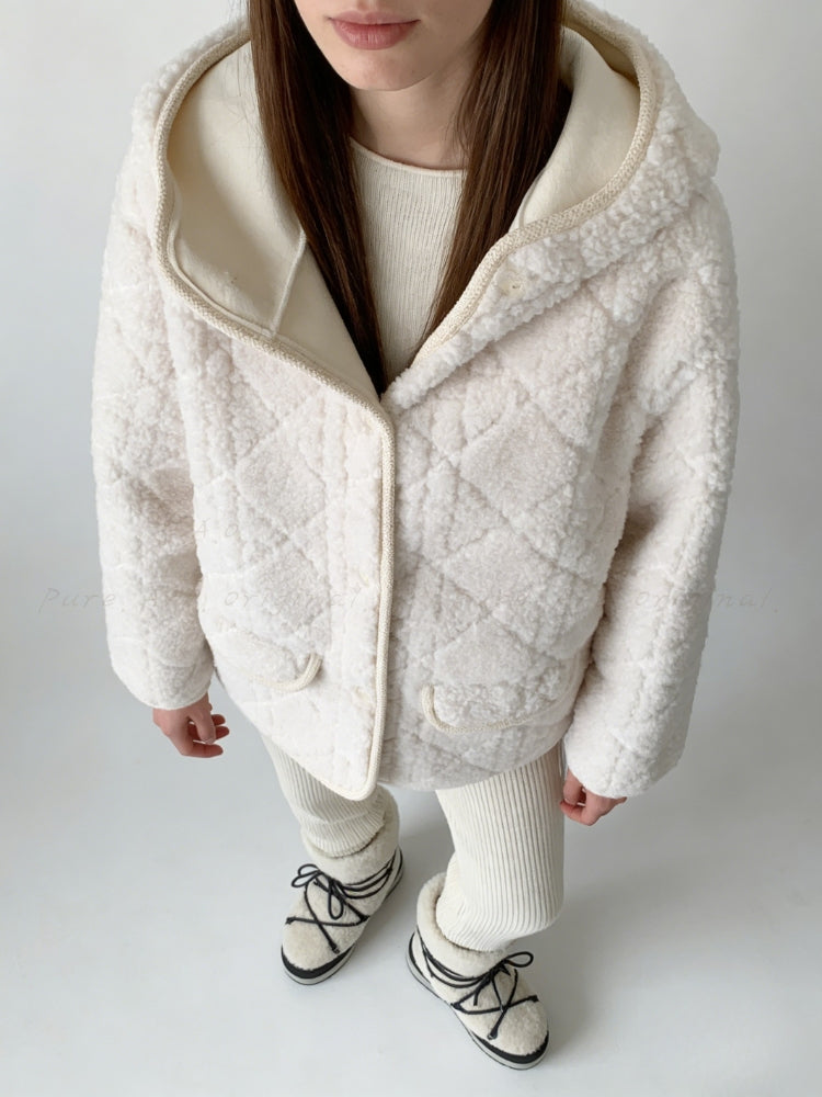 Quilted Embossed Teddy Hooded Coat