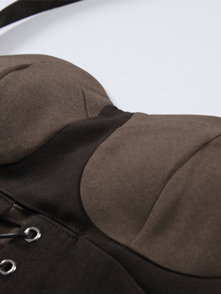 Curved Hem Waist-Cinching Halter Cami