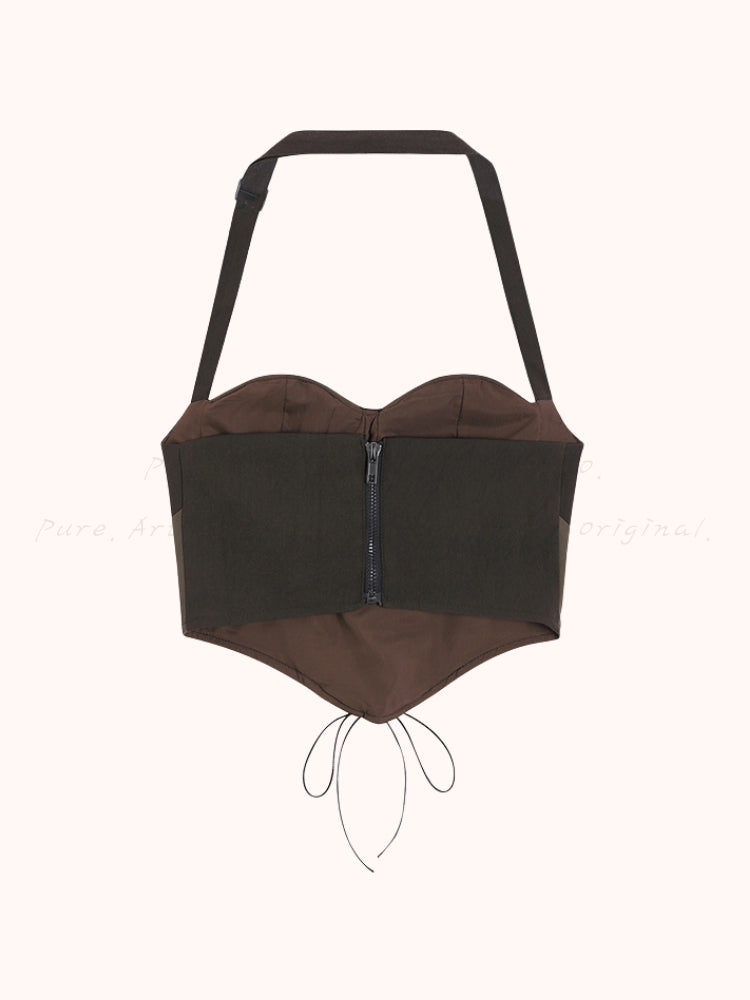 Curved Hem Waist-Cinching Halter Cami