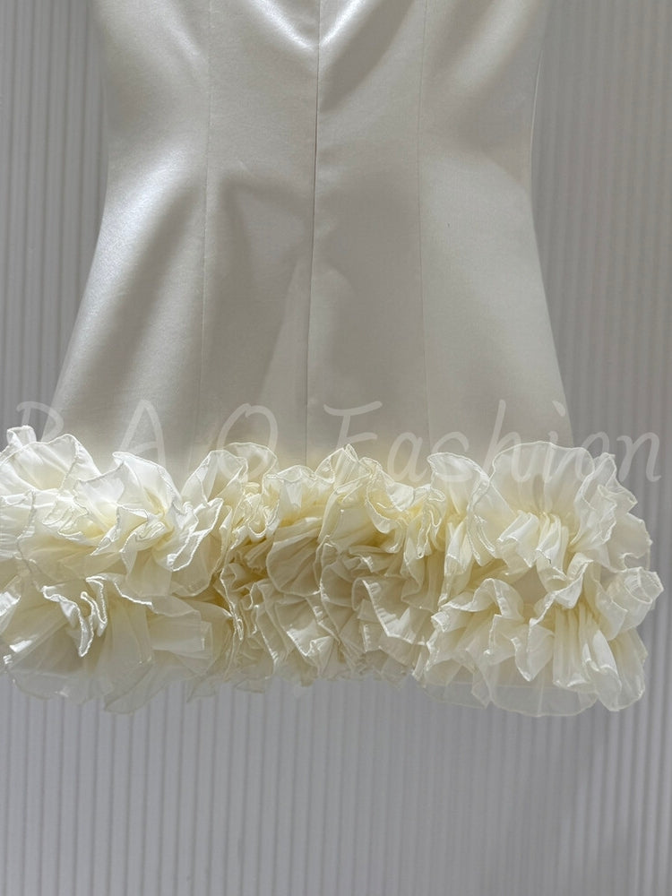 Satin Ruffle Sleeveless Mini Dress