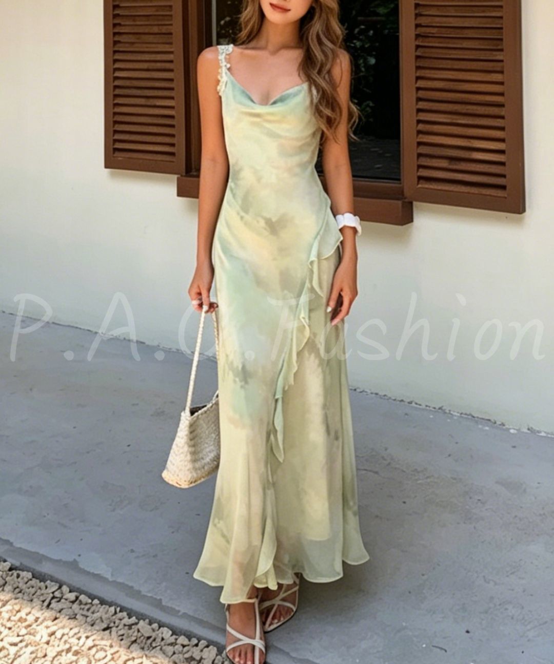 Watercolor Lace Strap Mermaid Dress