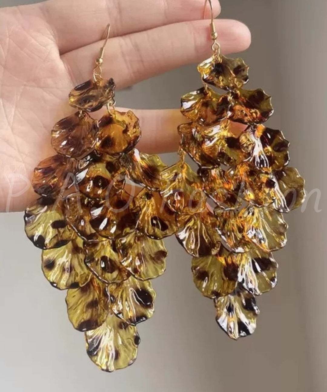 Amber Leopard Petal Tassel Earrings