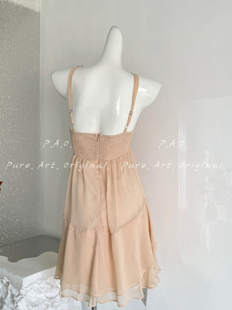 Halter Rhinestone Ruched Chiffon Dress
