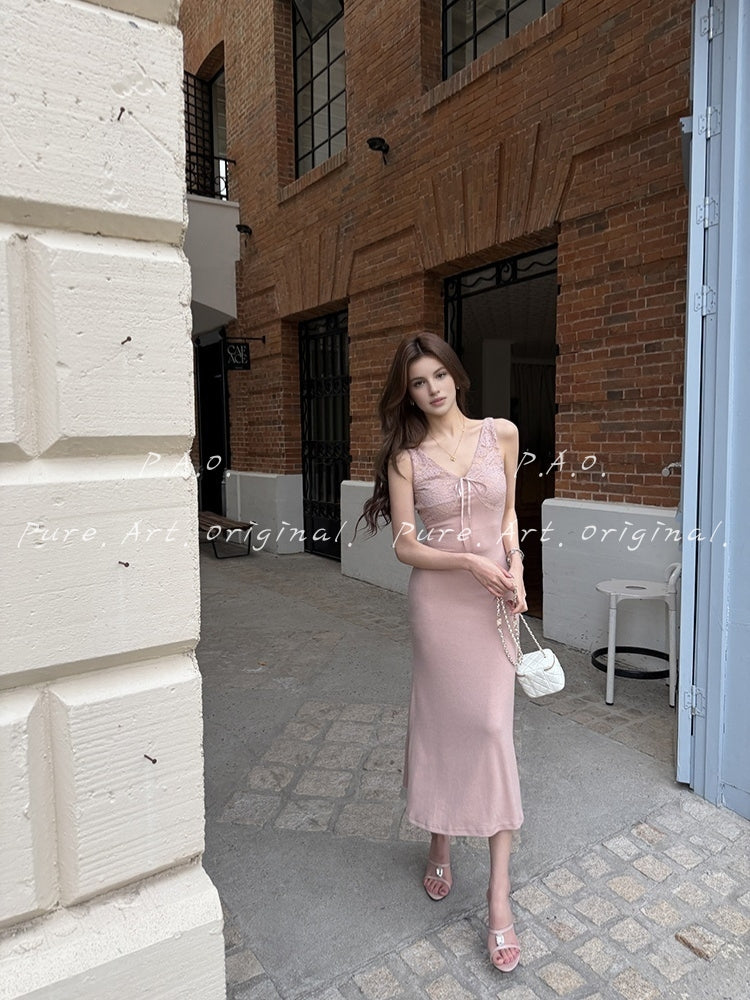 Pink Lace Knit Mermaid Dress