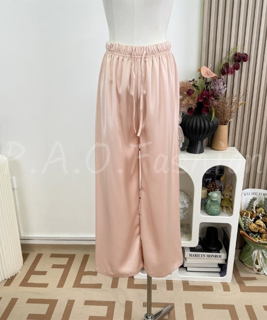 Twist Bandeau Satin Top & Wide-Leg Pants Set