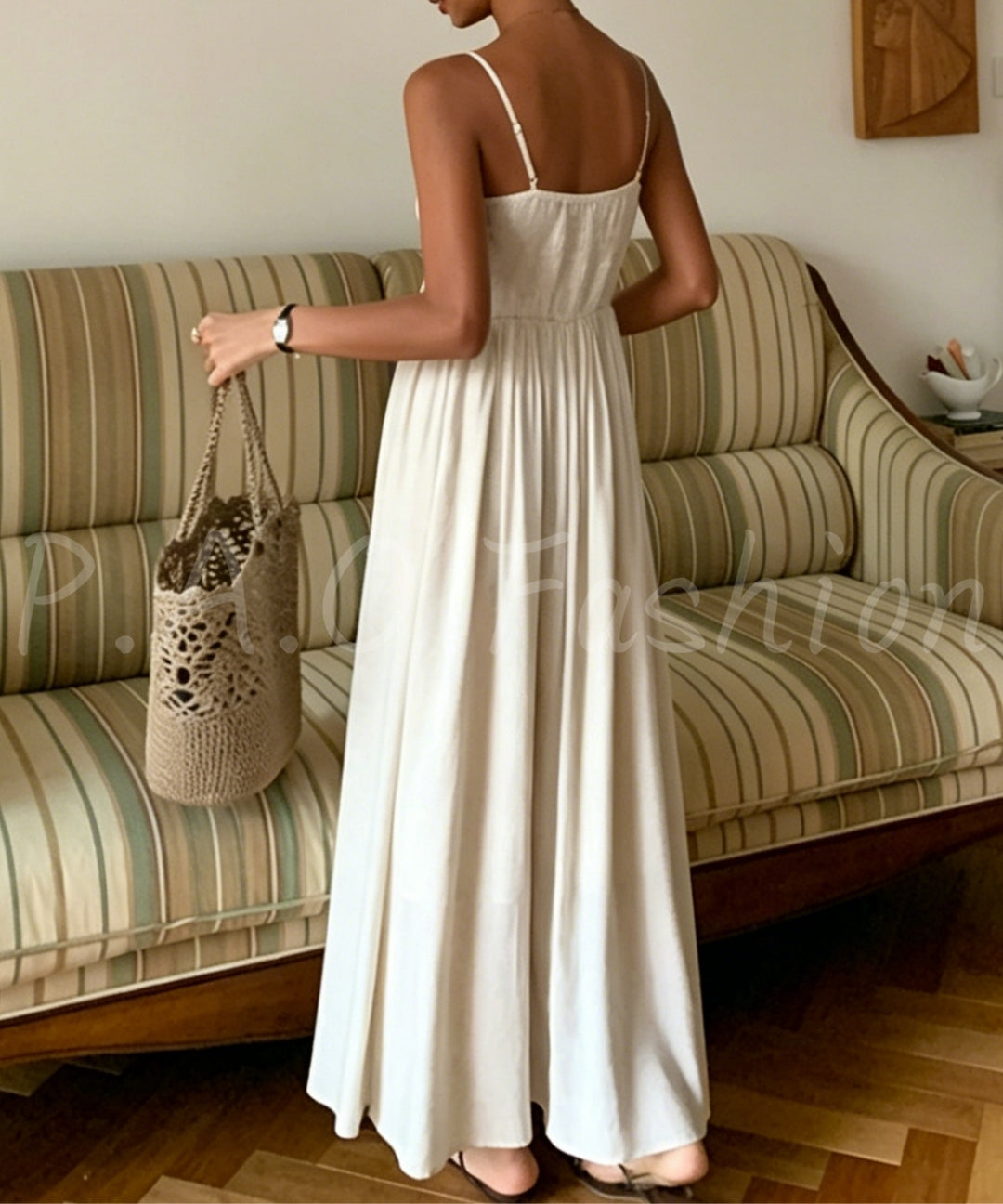 Linen Blend V-Neck Slip Maxi Dress[Available Now]