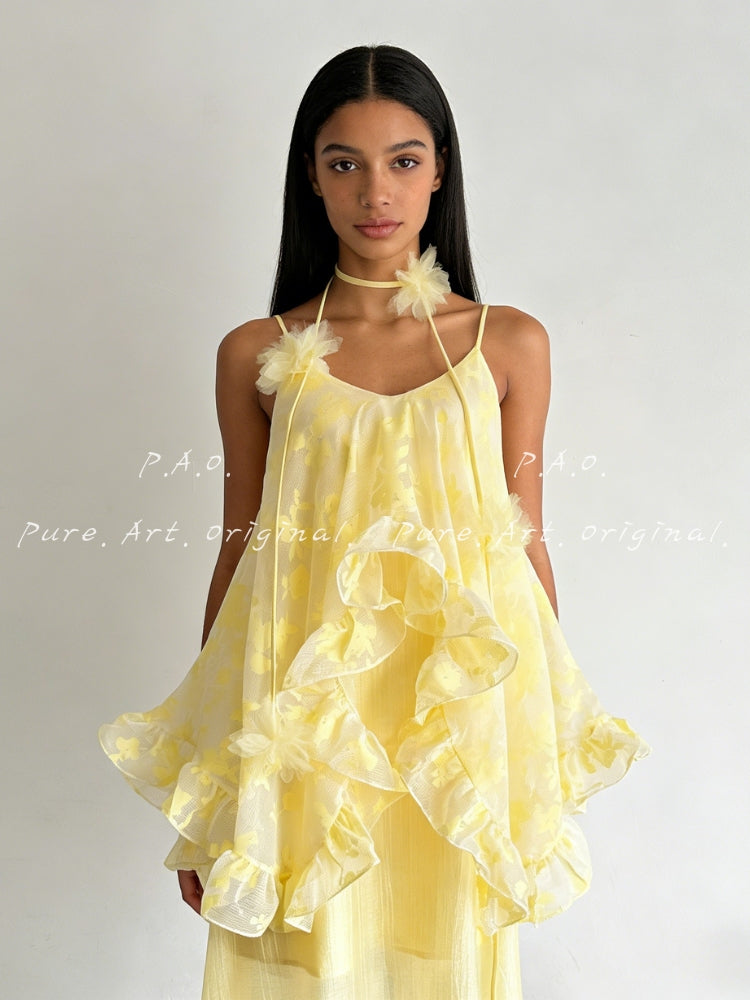 RUFFLED HALTER MAXI DRESS