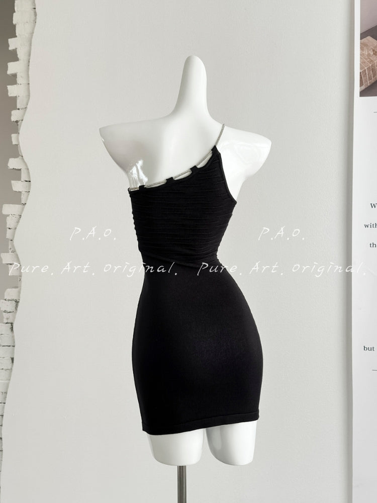Aria Chain One-Shoulder Ribbed Bodycon Mini Dress