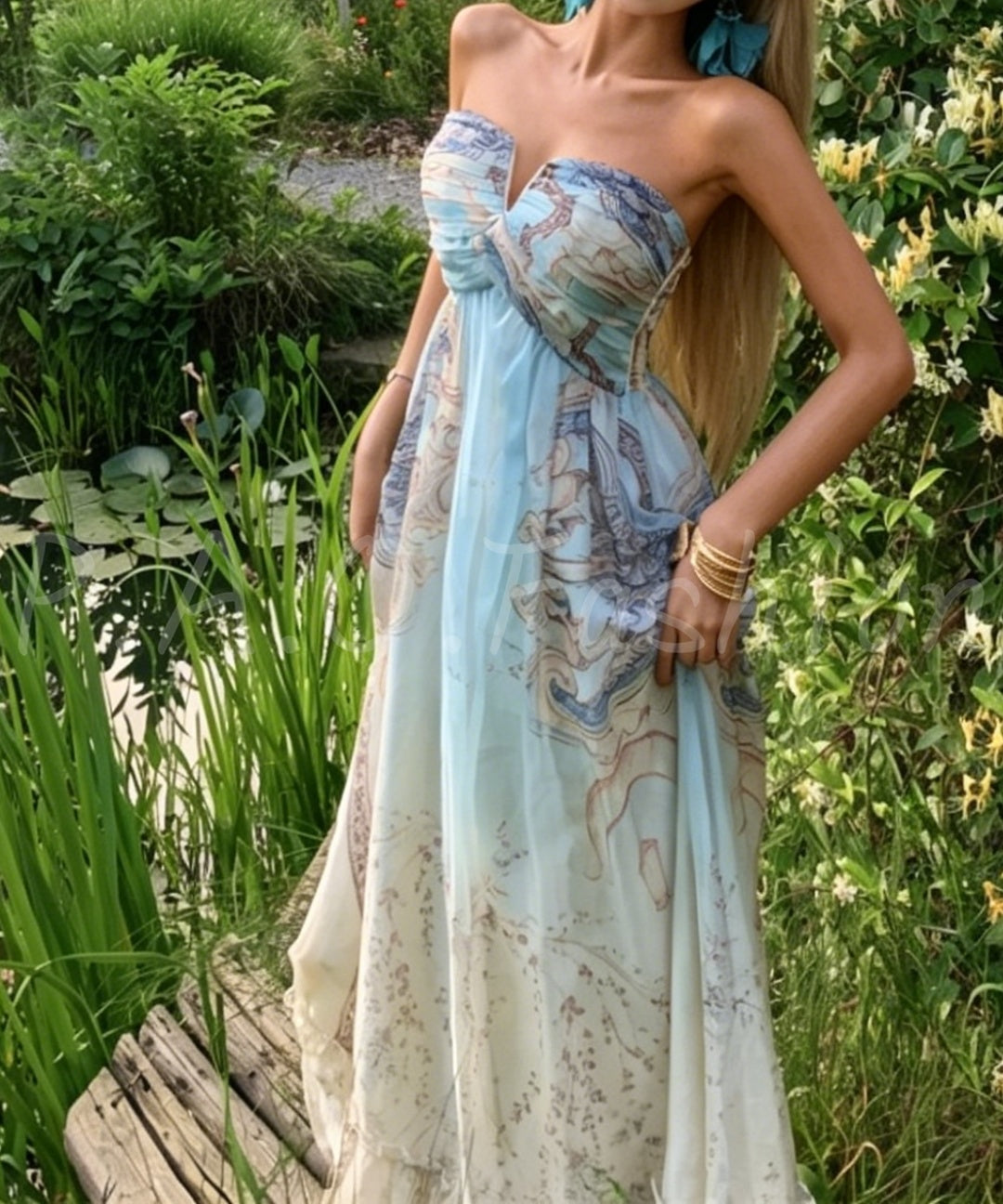 Gradient Print Strapless Maxi Dress