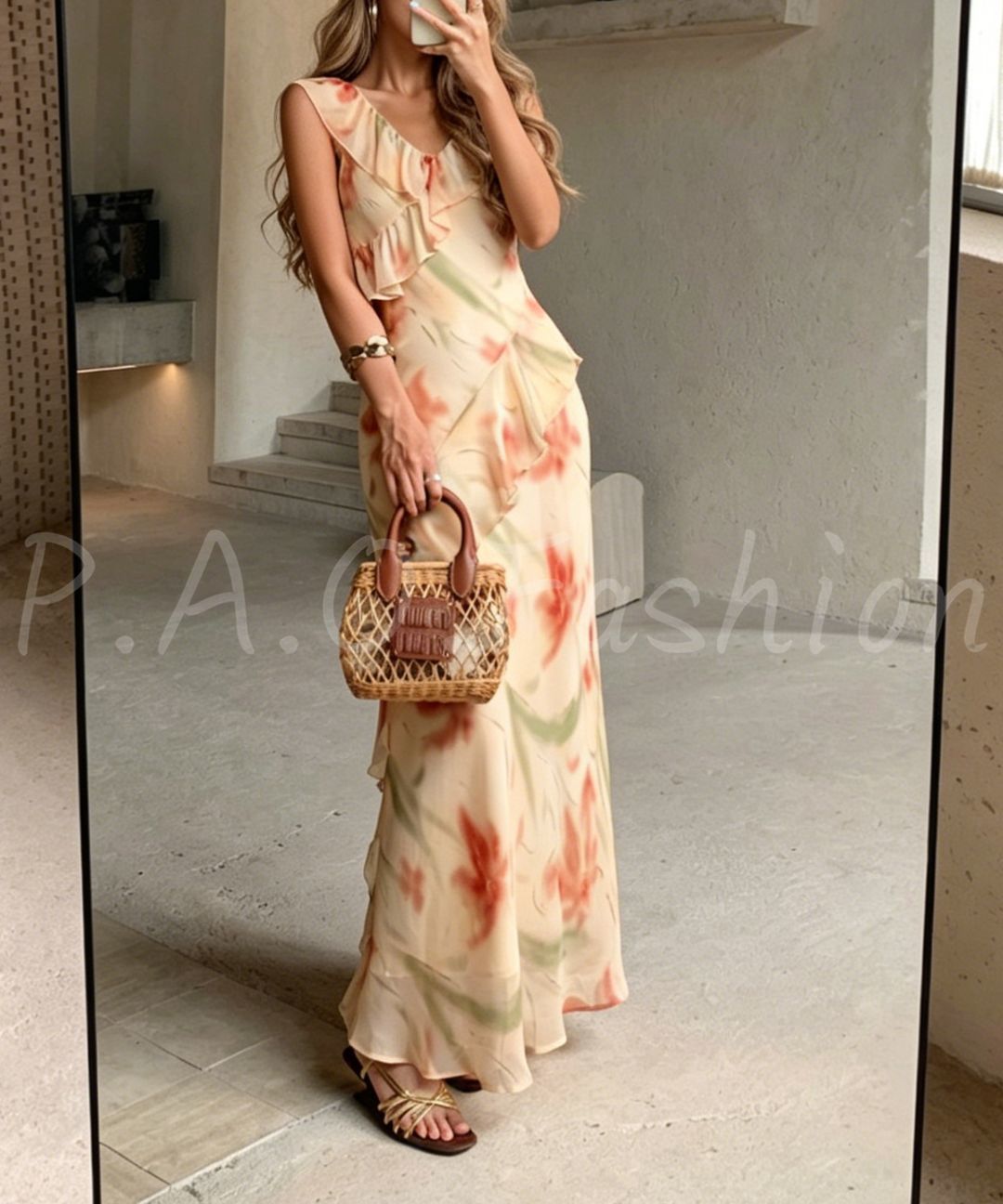 Floral Ruffle Mermaid Maxi Dress