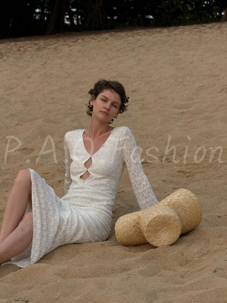 Open-Knit Bodycon Maxi Dress