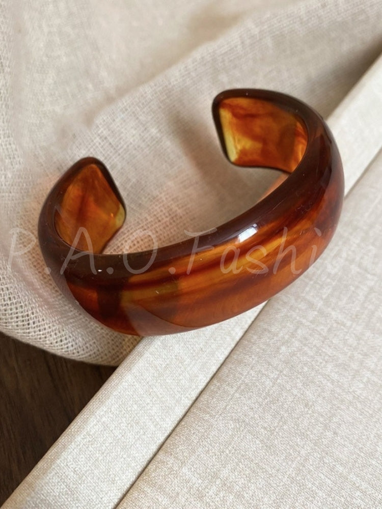 Vintage Marbled Resin Open Cuff Bracelet