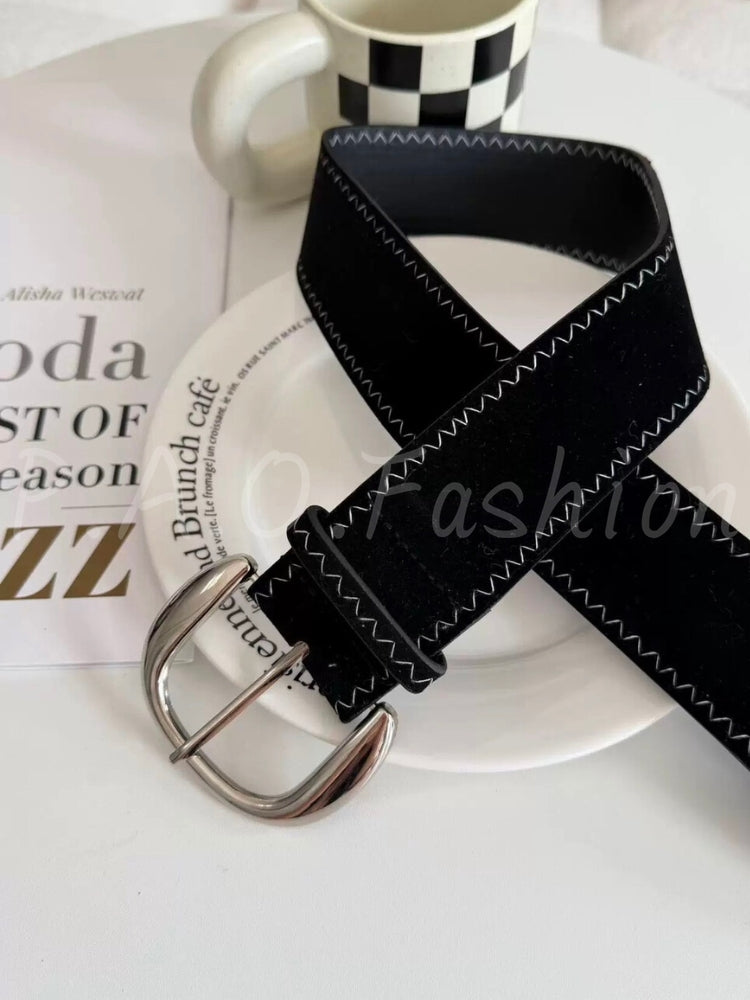 Vintage Suede Wide Buckle Waist Belt