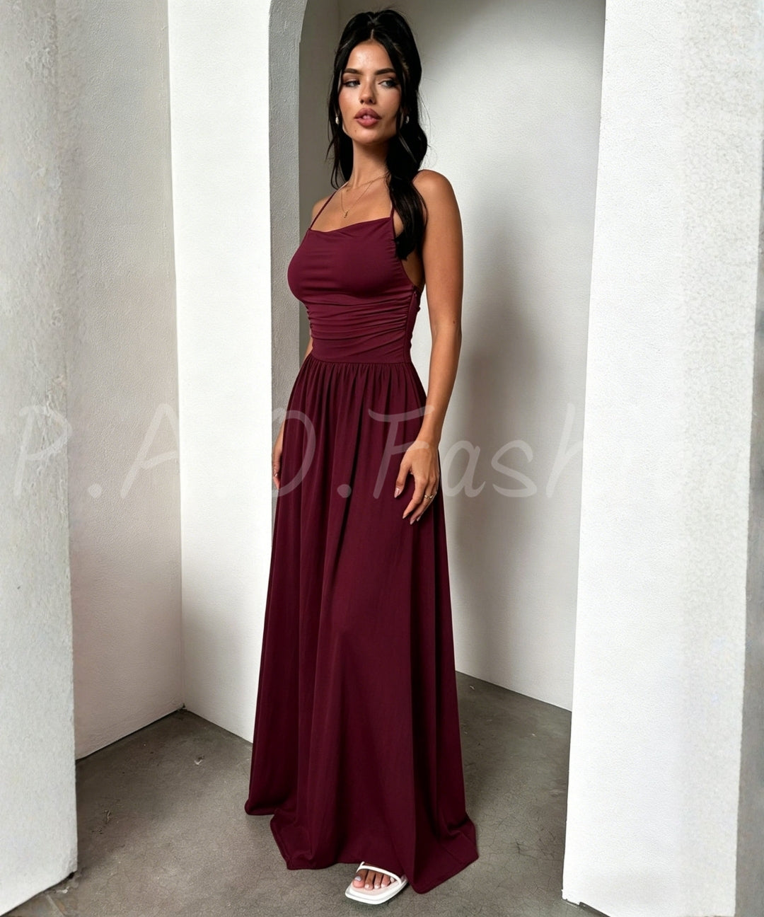 Ancona Red Knit & Woven Panel Camisole Maxi Dress[Available Now]