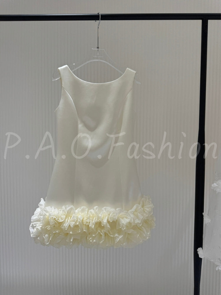 Satin Ruffle Sleeveless Mini Dress