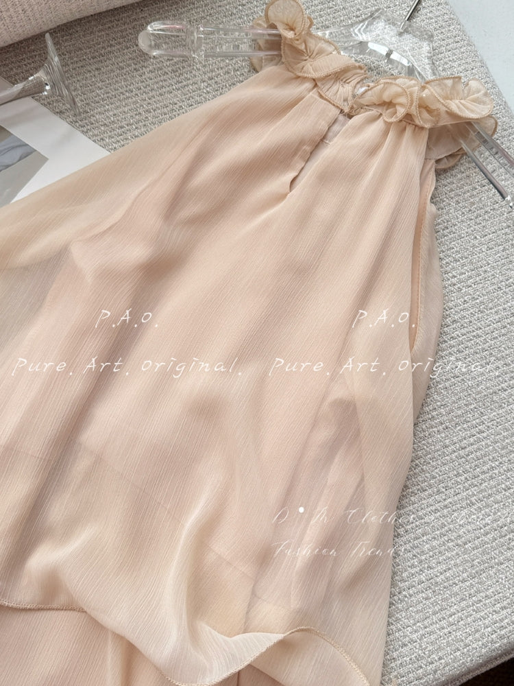ISLA FLORAL HALTER RUFFLE MAXI DRESS