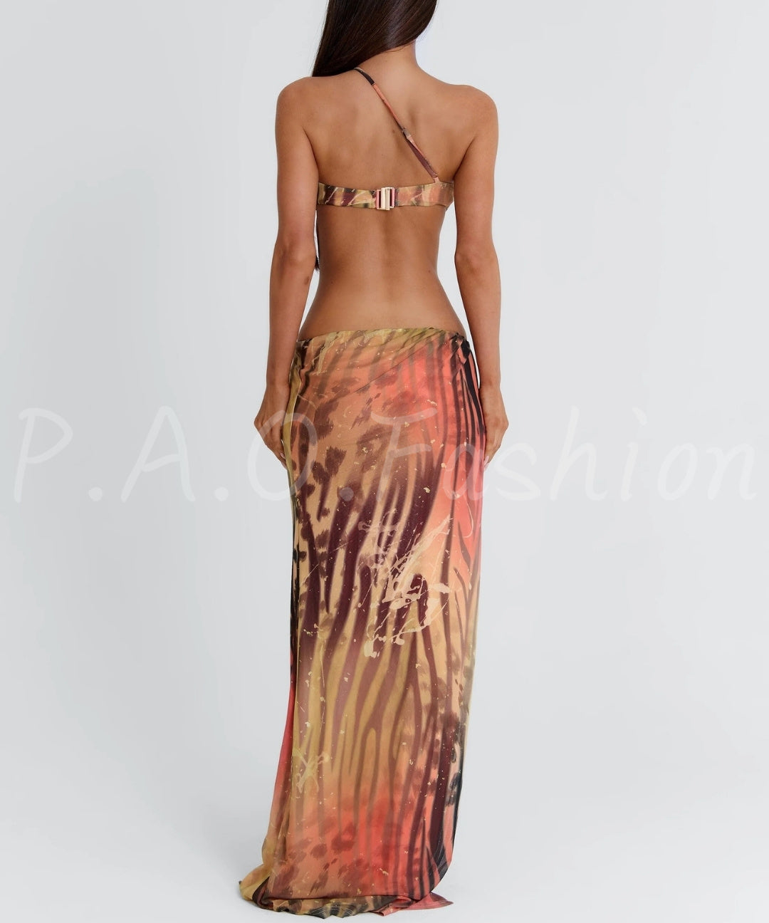 Tie-Dye Cutout Halter Mesh Maxi Dress