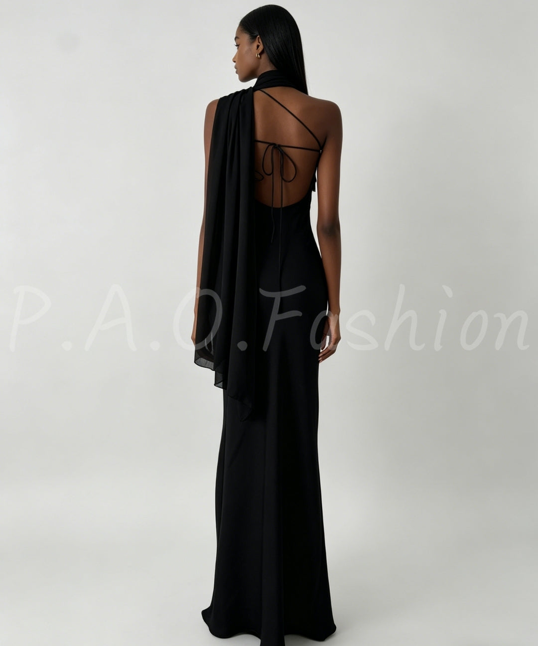 One-Shoulder Satin Slip Dress with Sash & Side Slit[Available Now]