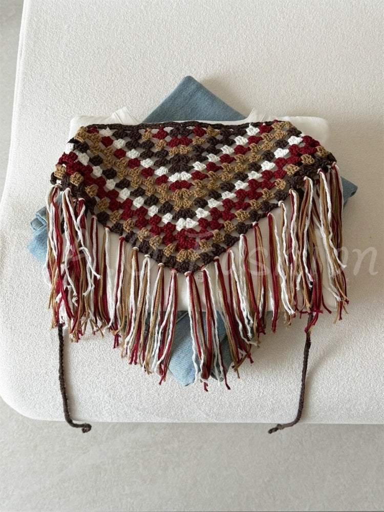 Boho Crochet Fringe Triangle Waist Belt