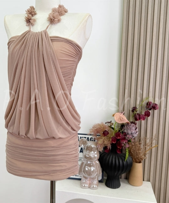 Halter Floral Tulle Bodycon Dress[Available Now]