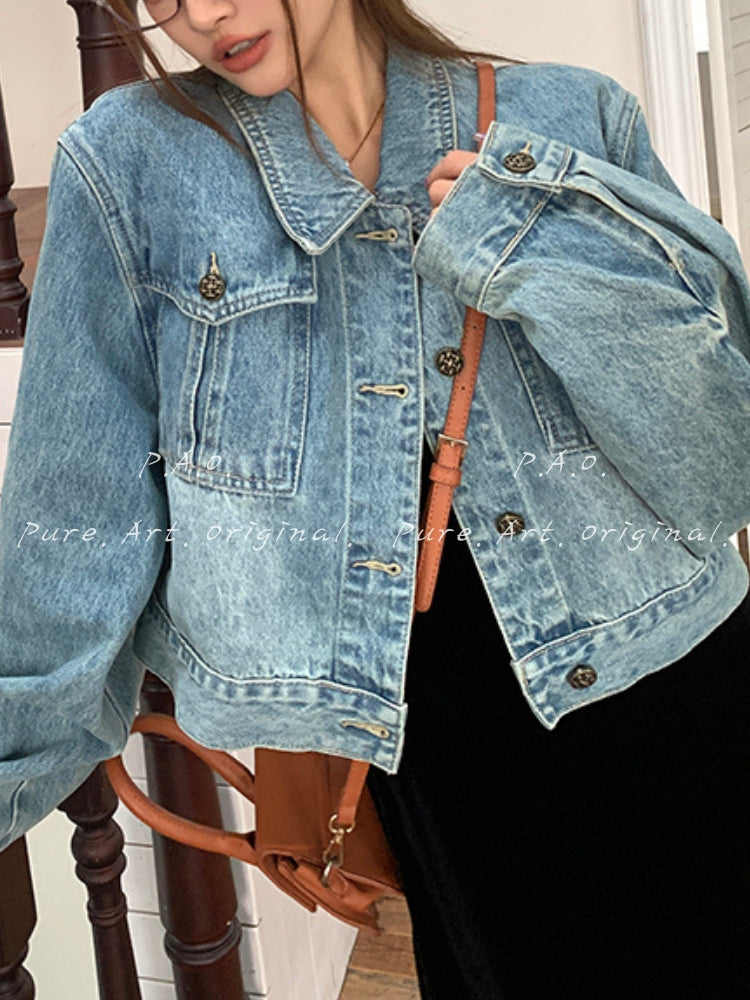 Vintage Washed Cropped Denim Jacket