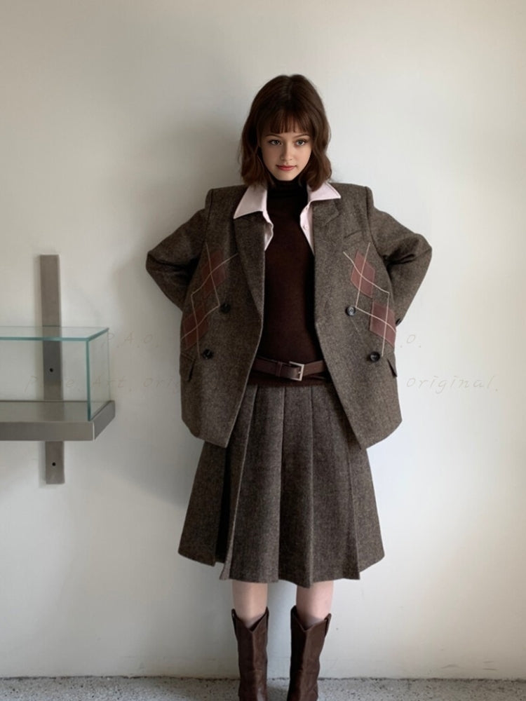 British-Style Argyle Wool-Blend Blazer