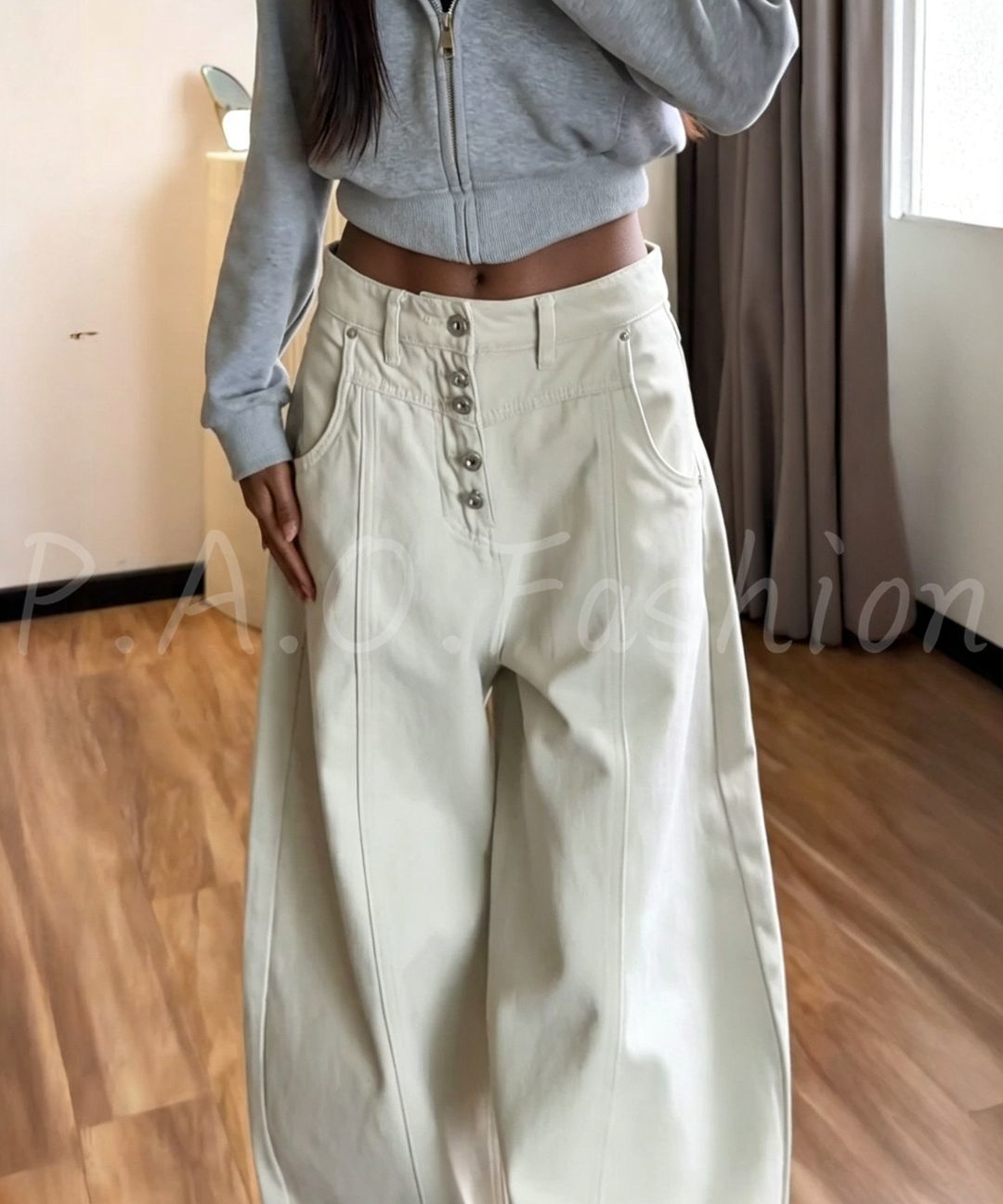 High Waist Button Front Wide Leg Jeans