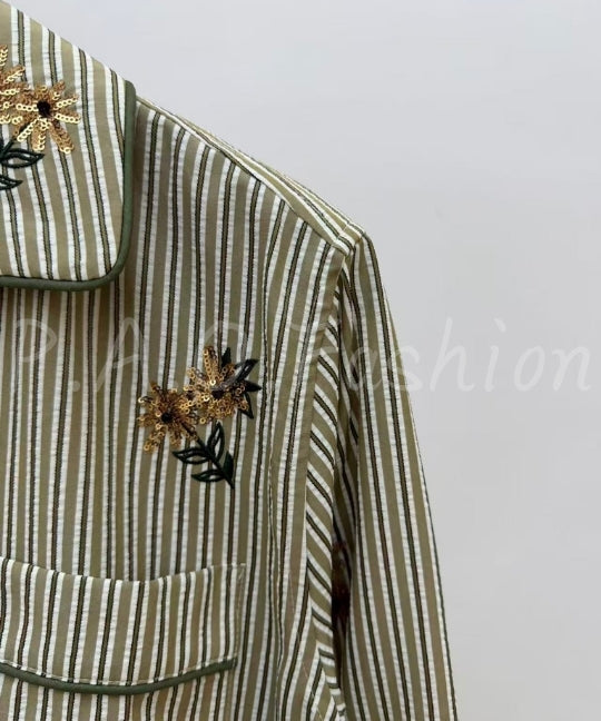 Striped Embroidered Shirt & Shorts Set[Available Now]
